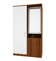 Barney Small Wardrobe cum Dresser | Walnut and Frosty White Without Mirror