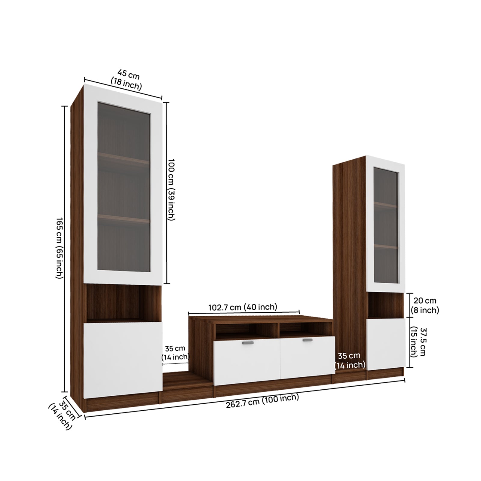 Fira TV Unit | 65 Inch TV | Walnut and Frosty White