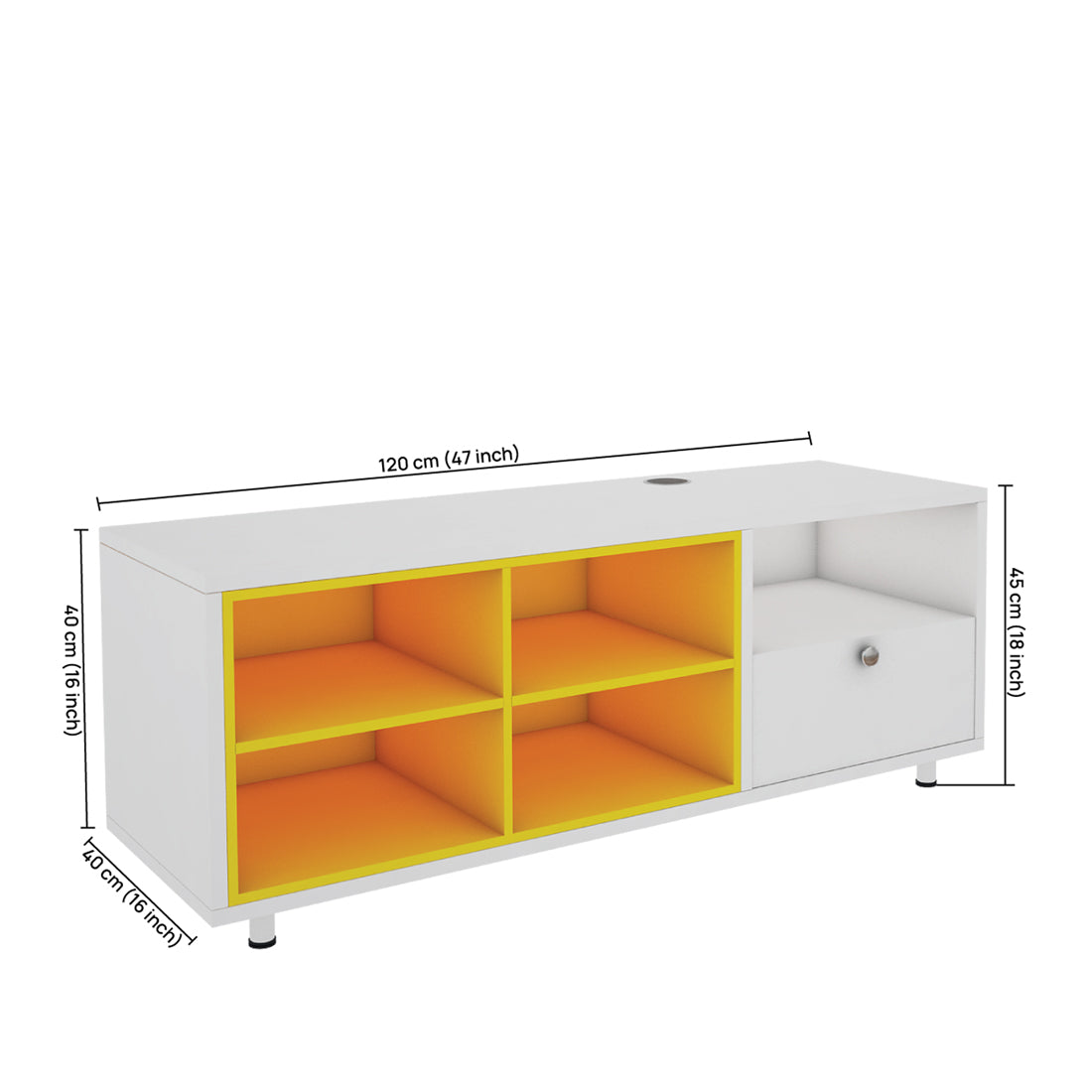 Pearl TV Unit | 50 Inch TV | Frosty White and Yellow