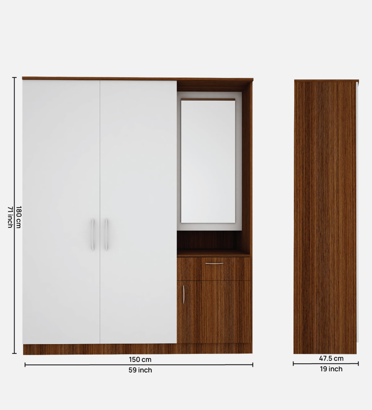 Barney Large Wardrobe cum Dresser | Walnut and Frosty White Without Mirror