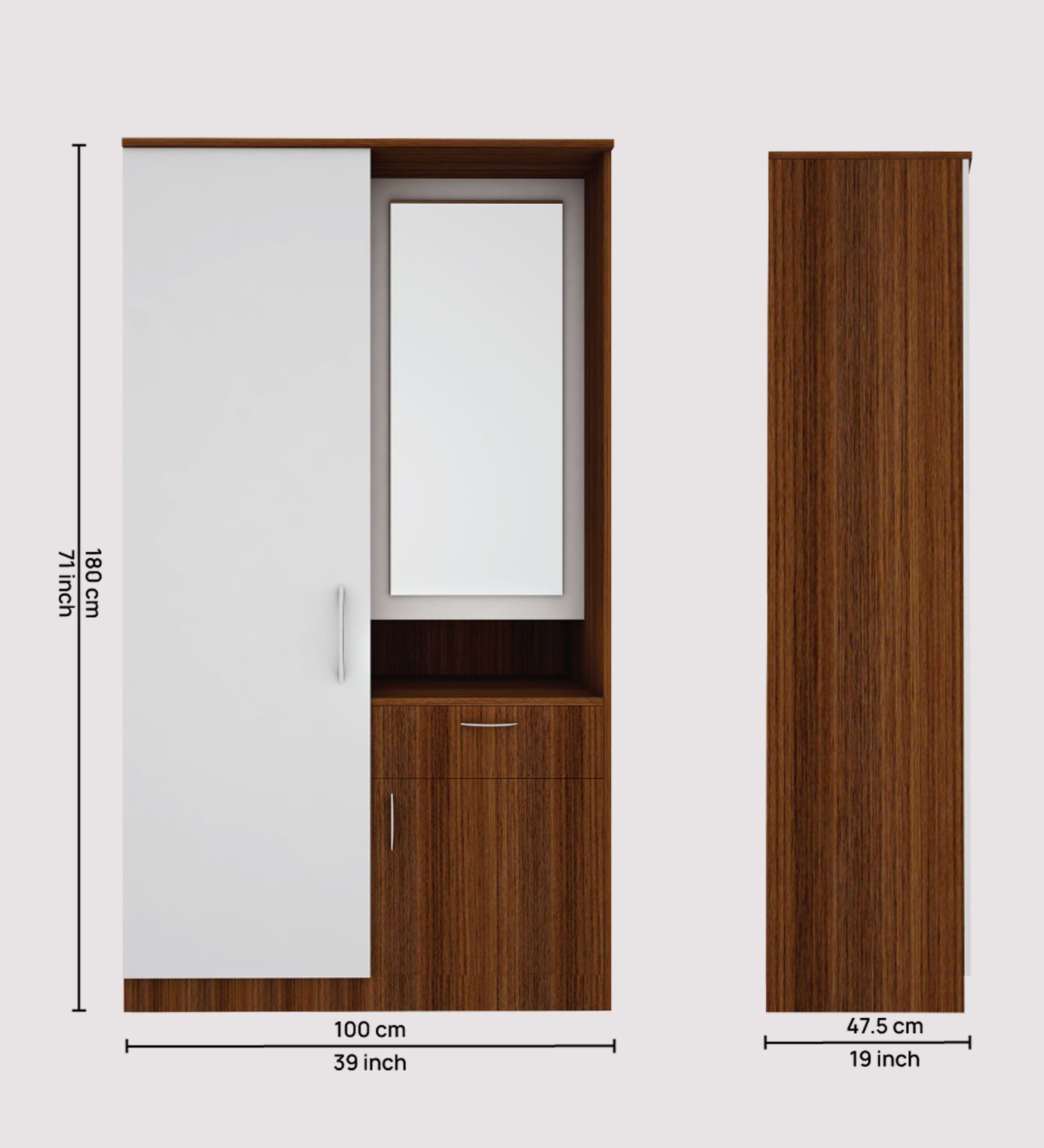 Barney Small Wardrobe cum Dresser | Walnut and Frosty White Without Mirror