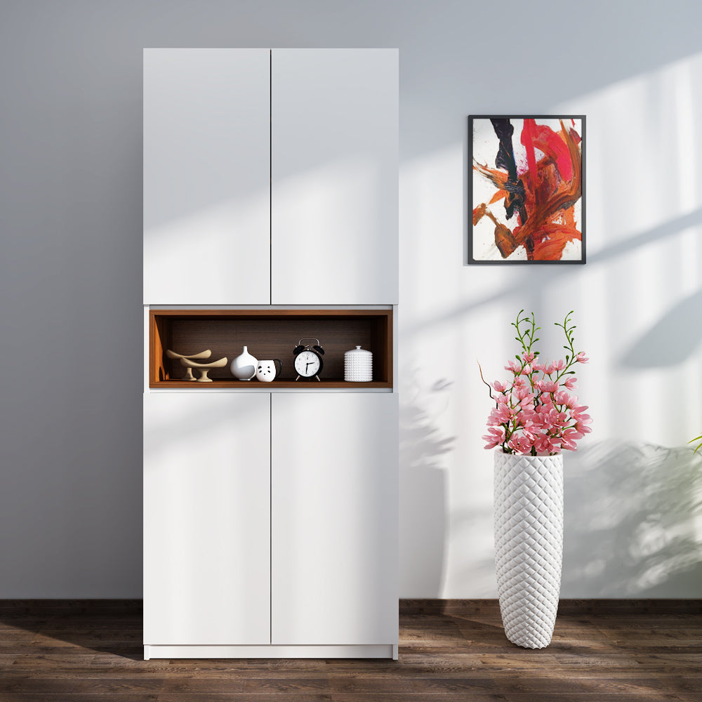 Natron Shoe Cabinet | Frosty White and Walnut