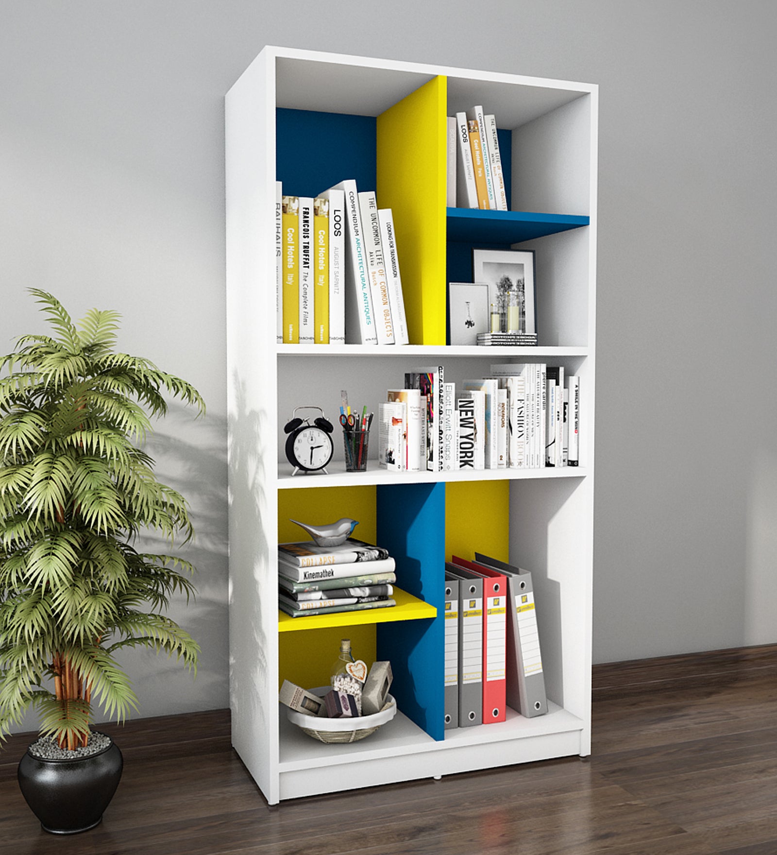 Lapis Bookcase | Frosty White, Blue and Yellow