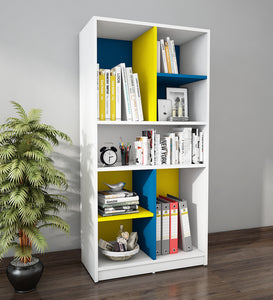 Lapis Bookcase - Frosty White, Blue & Yellow