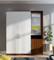 Barney Large Wardrobe cum Dresser | Walnut and Frosty White Without Mirror