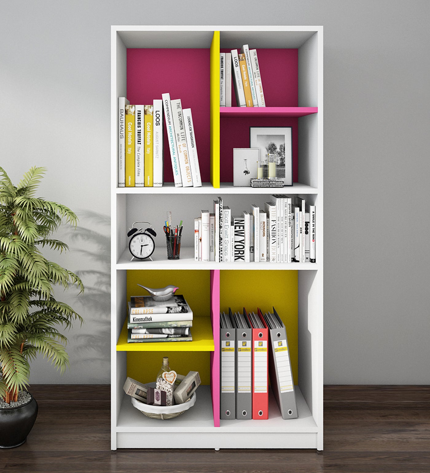 Lapis Bookcase | Frosty White, Pink and Yellow