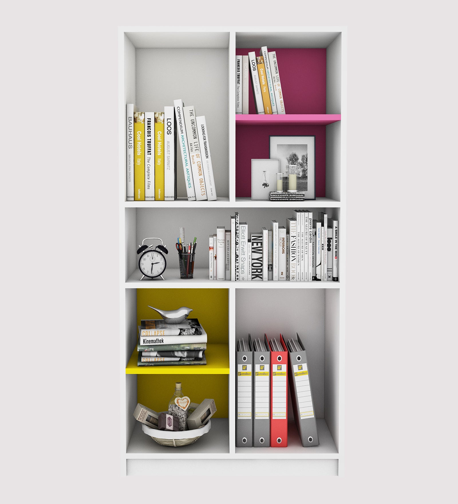 Lapis Bookcase | Frosty White, Pink and Yellow