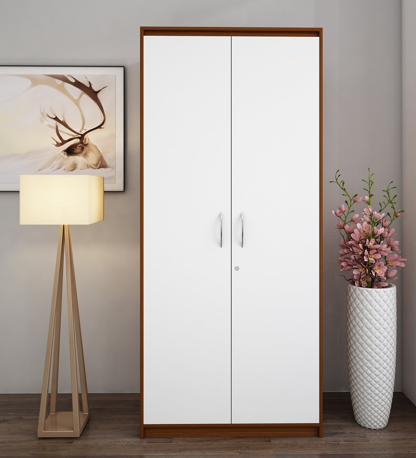 Cherry Two Door Wardrobe | Walnut and Frosty White
