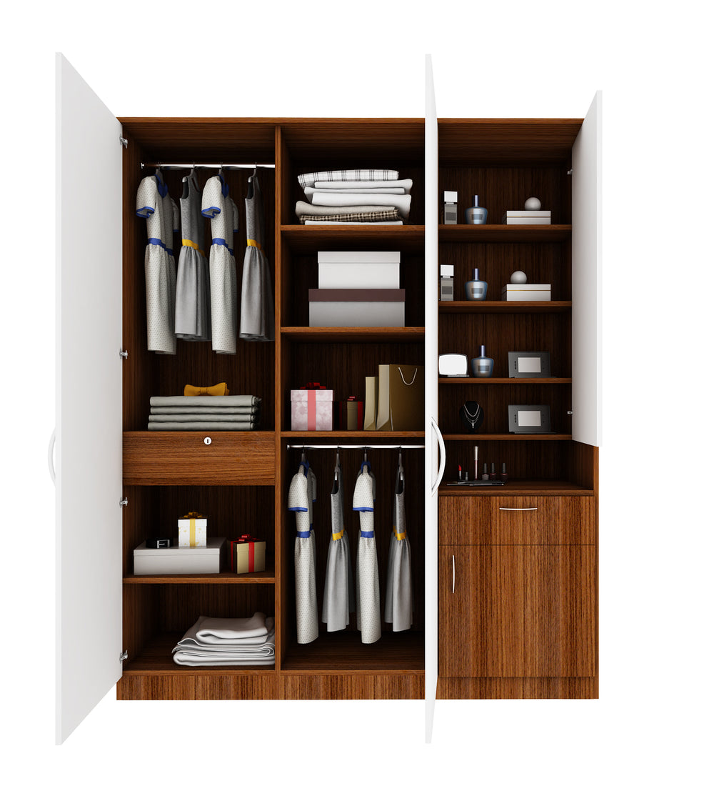 Barney Large Wardrobe cum Dresser | Walnut and Frosty White Without Mirror