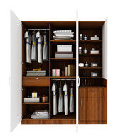Barney Large Wardrobe cum Dresser | Walnut and Frosty White Without Mirror