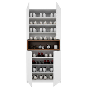 Natron Shoe Cabinet - Frosty White & Walnut