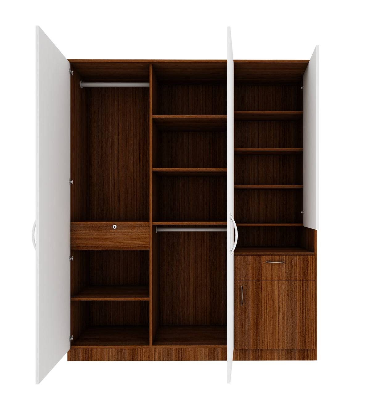 Barney Large Wardrobe cum Dresser | Walnut and Frosty White Without Mirror