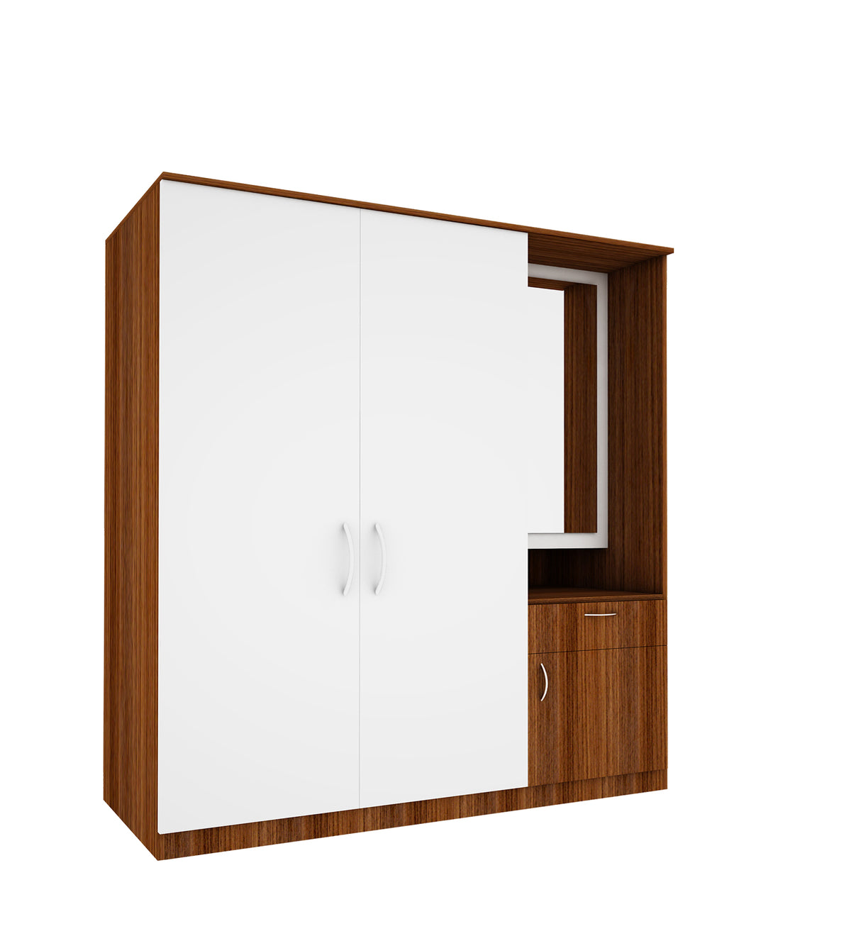 Barney Large Wardrobe cum Dresser | Walnut and Frosty White Without Mirror
