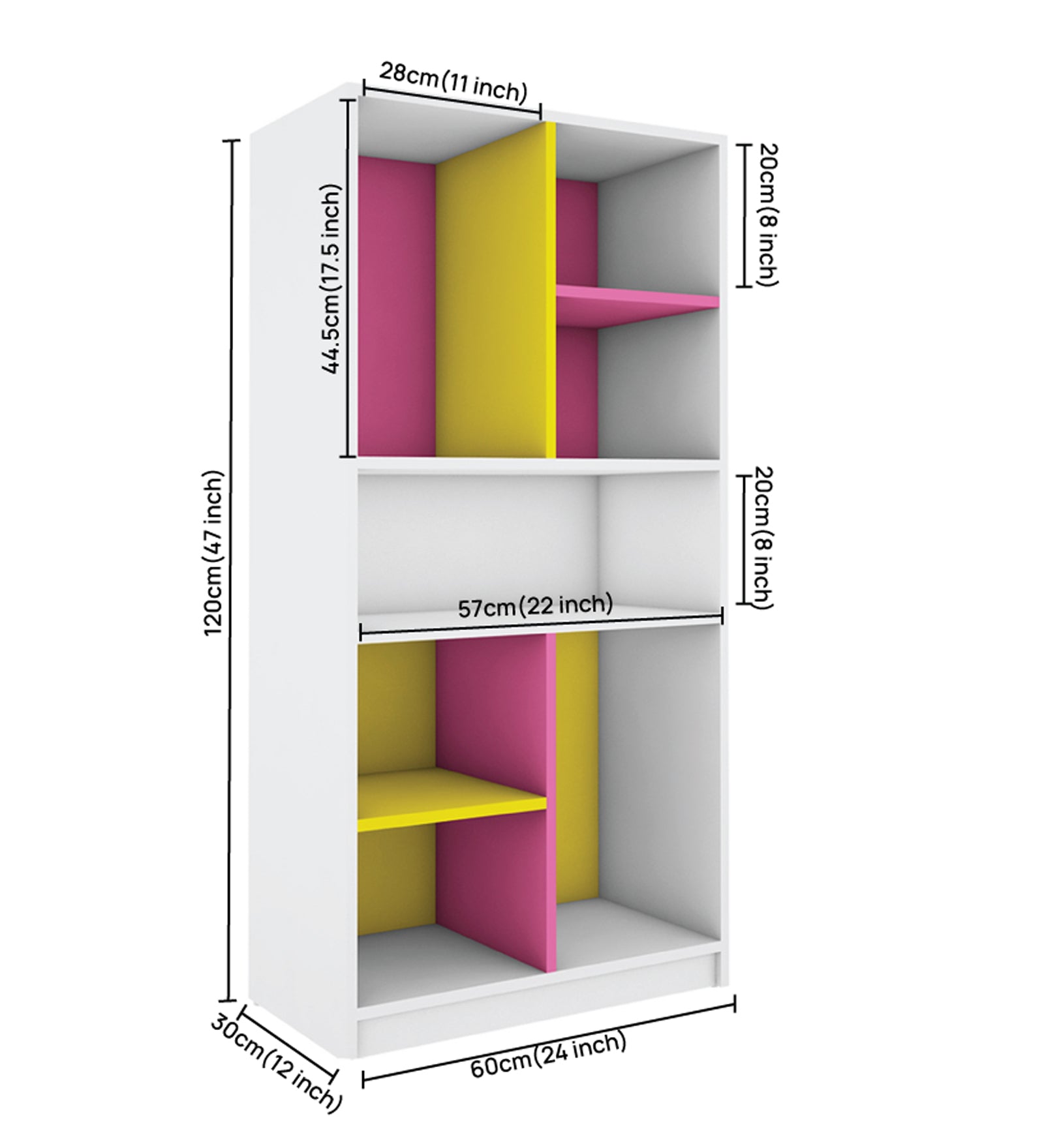 Lapis Bookcase | Frosty White, Pink and Yellow