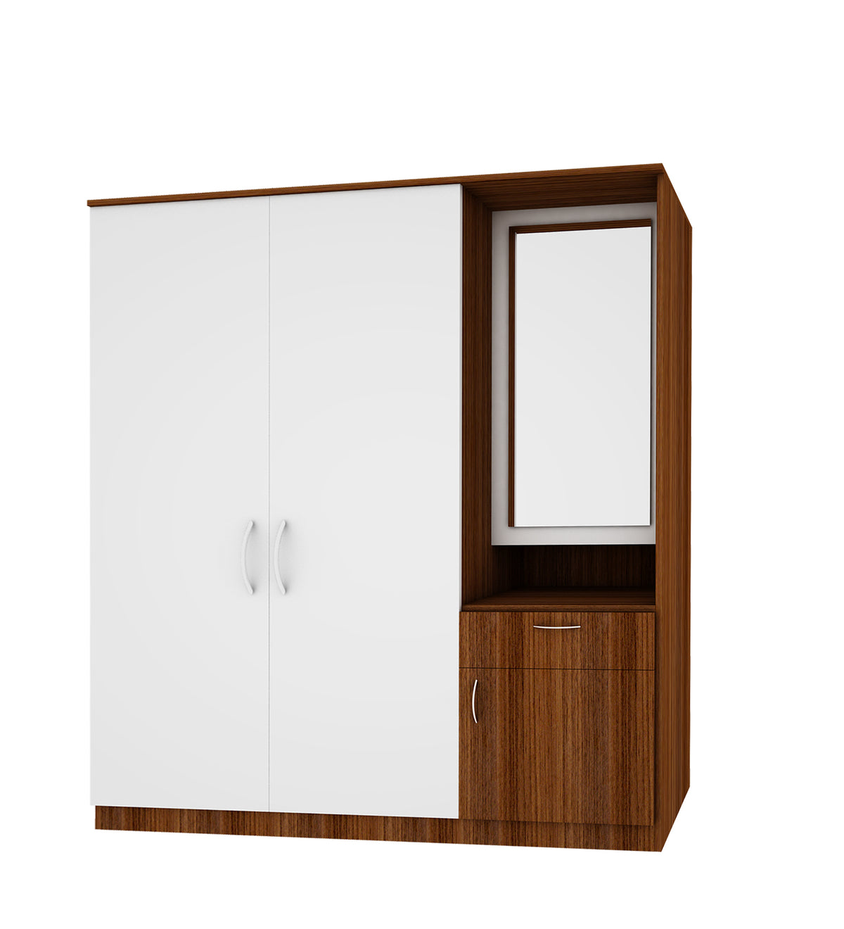 Barney Large Wardrobe cum Dresser | Walnut and Frosty White Without Mirror