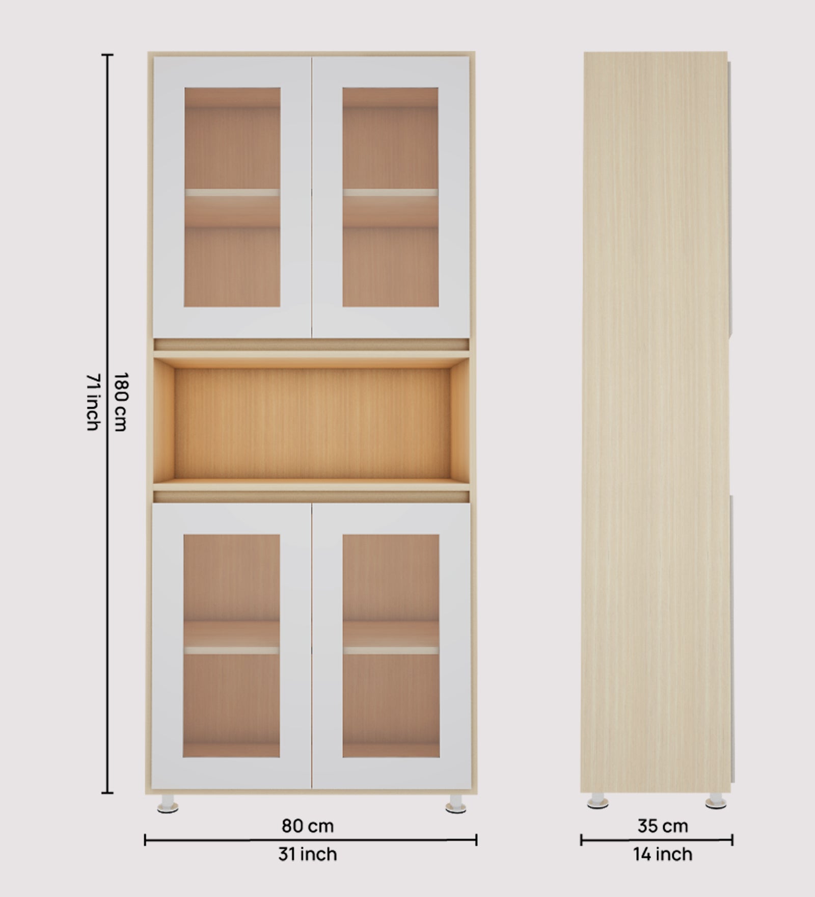 Mobley Display Bookcase | Beige Teak and Frosty White