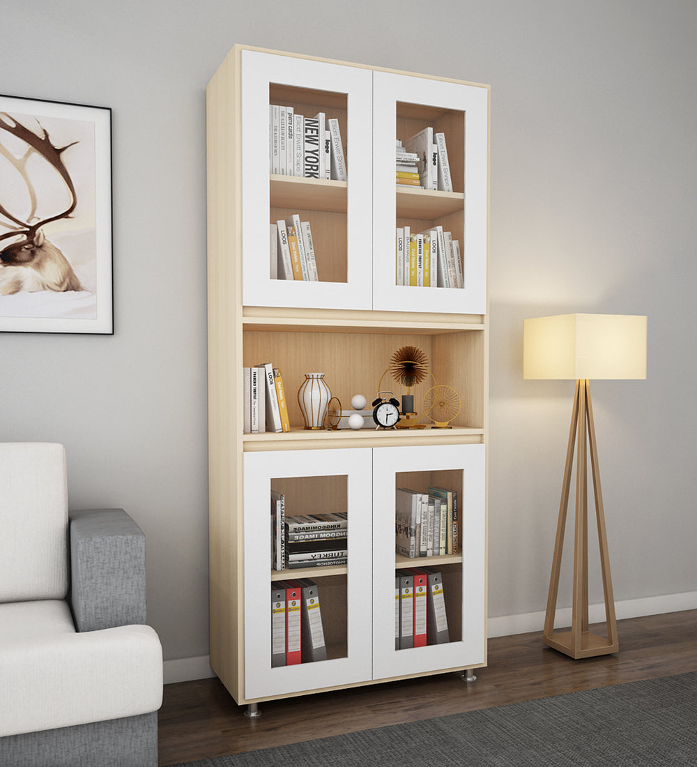 Mobley Display Bookcase | Beige Teak and Frosty White