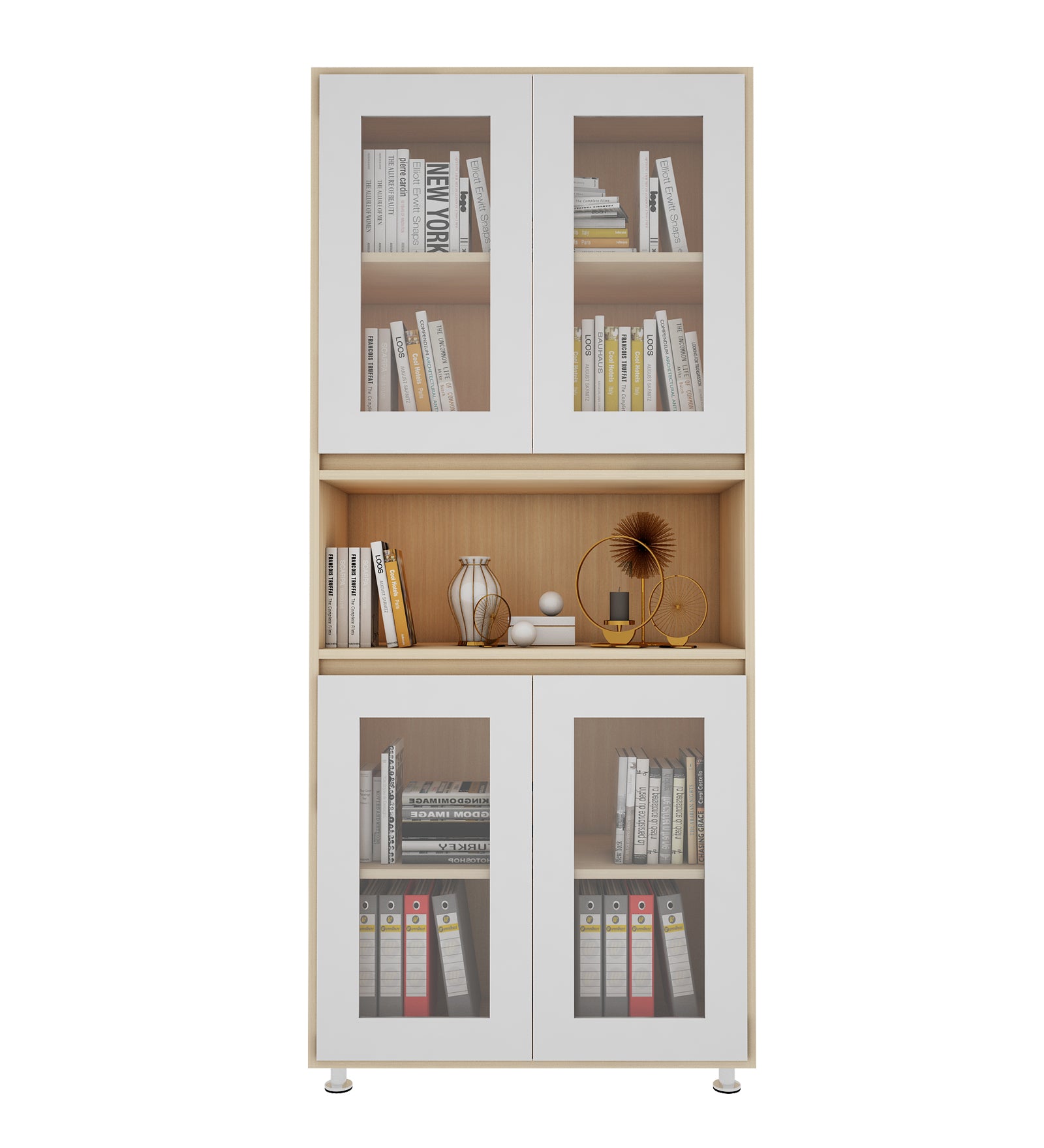 Mobley Display Bookcase | Beige Teak and Frosty White