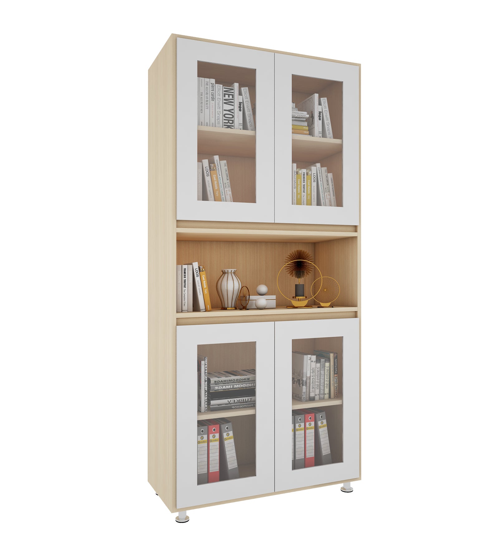 Mobley Display Bookcase | Beige Teak and Frosty White