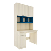 Fusion Study Table with O/H Storage | Beige Teak and Blue