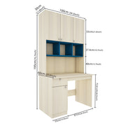 Fusion Study Table with O/H Storage | Beige Teak and Blue