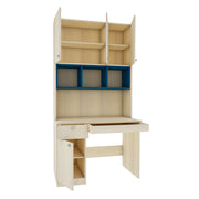 Fusion Study Table with O/H Storage | Beige Teak and Blue
