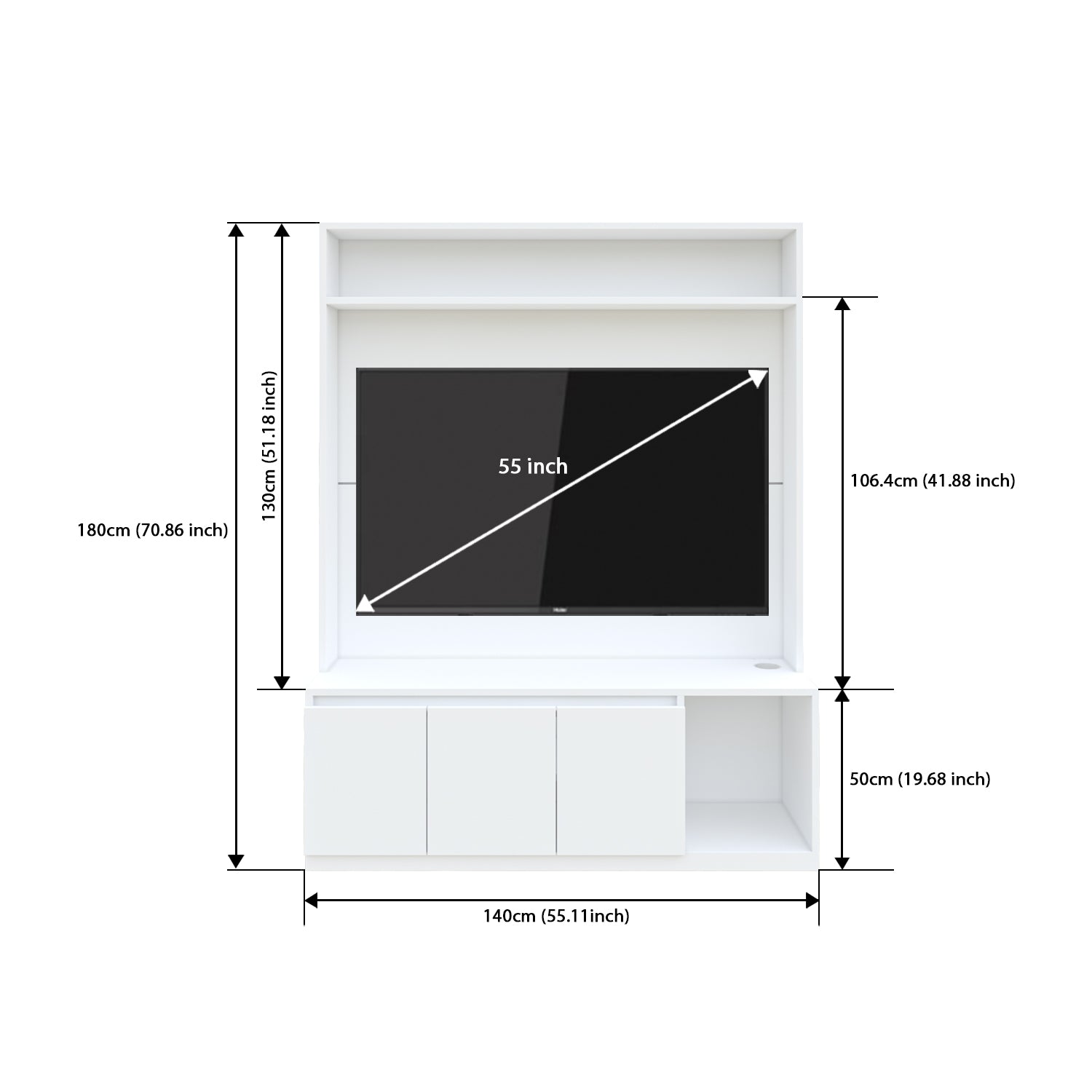 Edonia TV Unit |  Frosty White | 55 inches