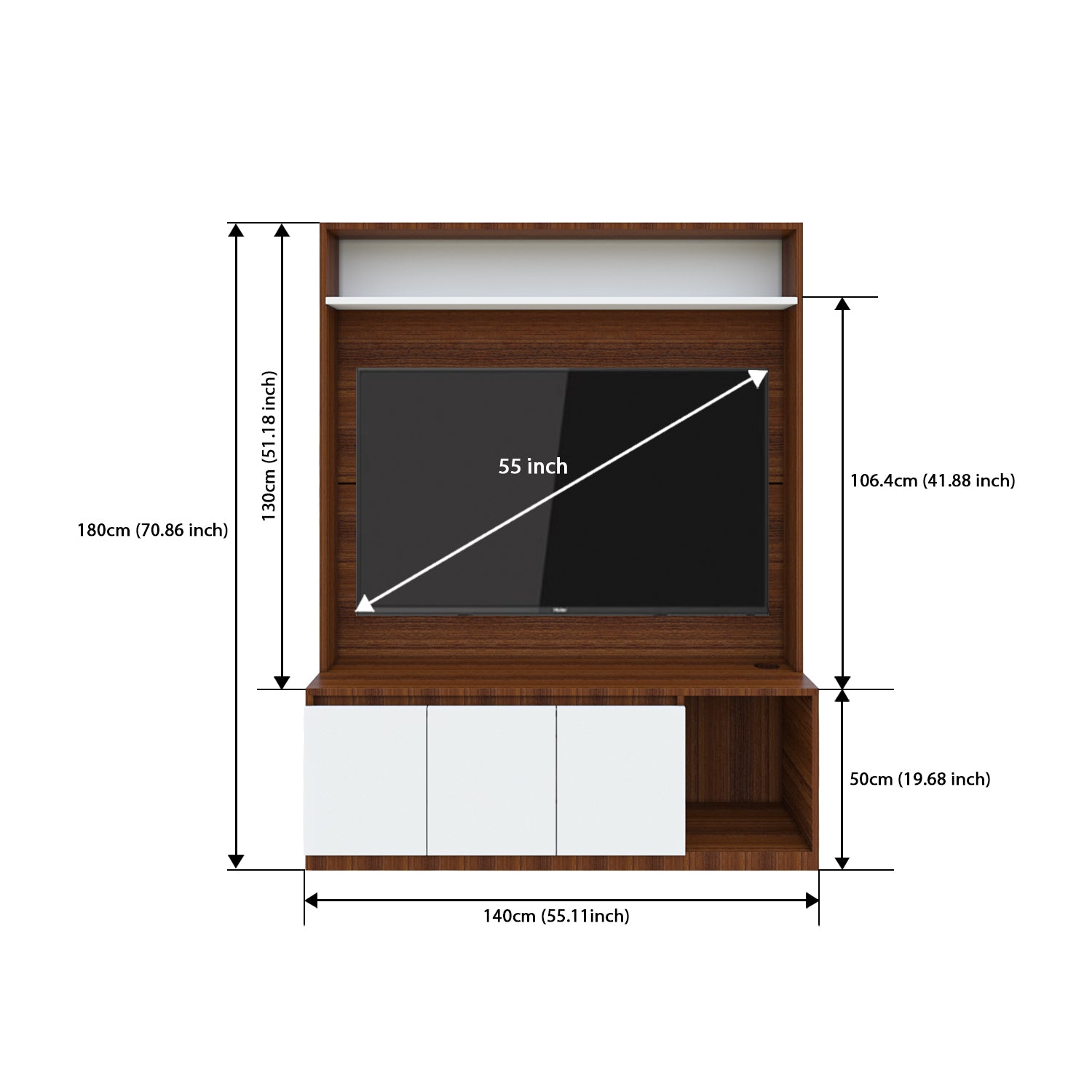 Edonia TV Unit | Walnut and Frosty White | 55 inches