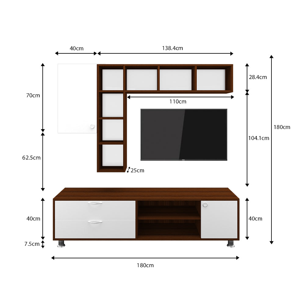 Basil TV Unit | 50 Inch TV | Walnut and Frosty White