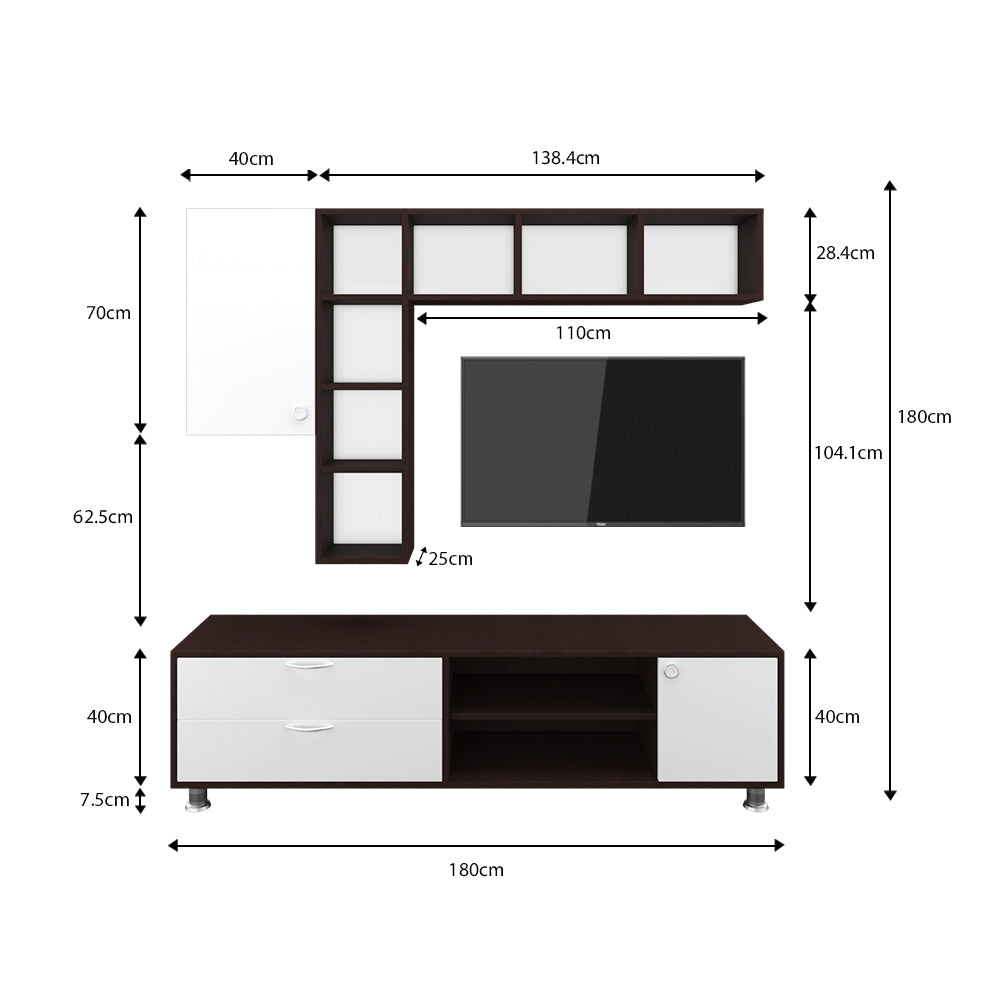 Basil TV Unit | 50 Inch TV | Wenge and Frosty White