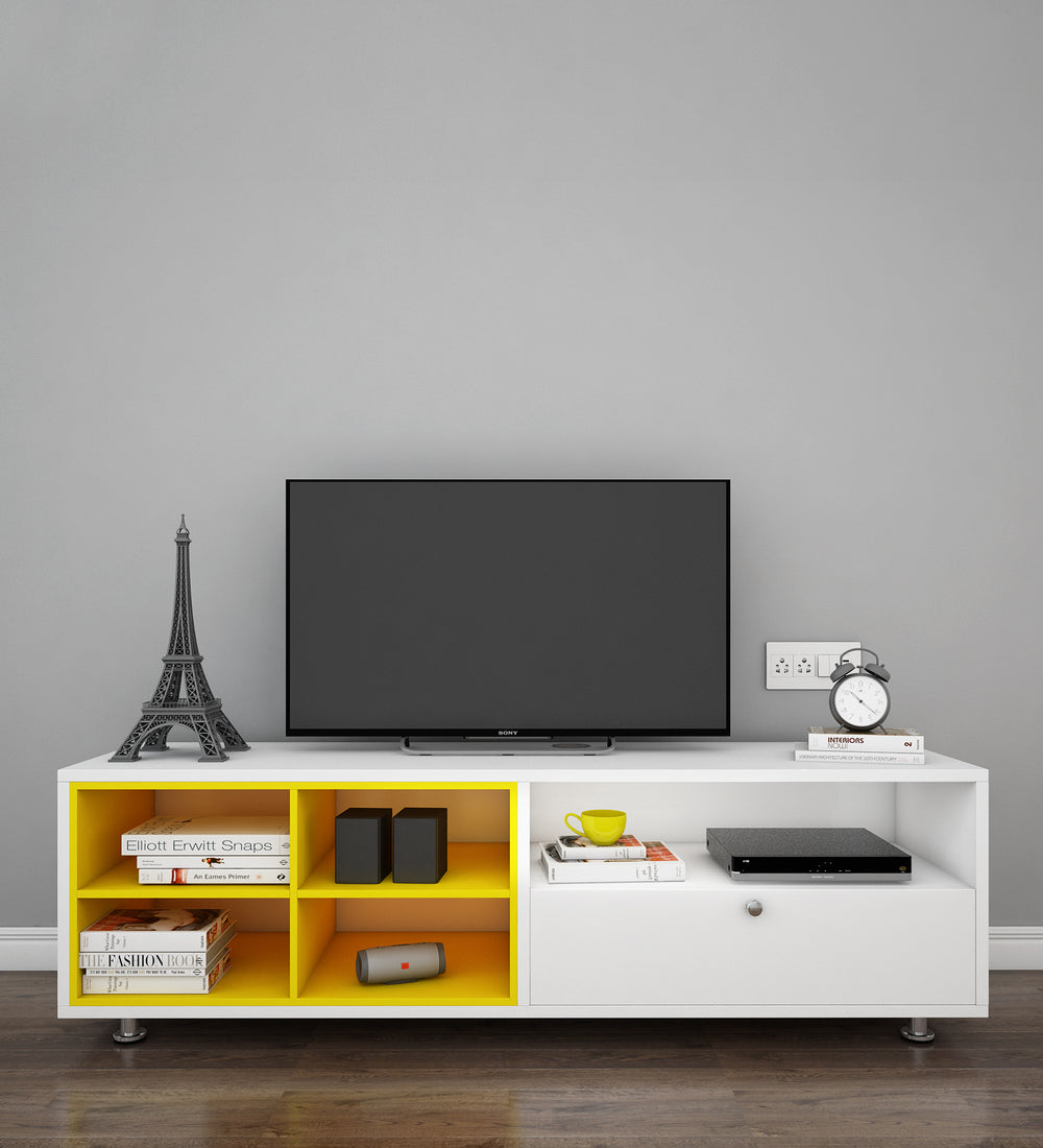Imperial TV Unit | 65 Inch TV | Frosty White and Yellow
