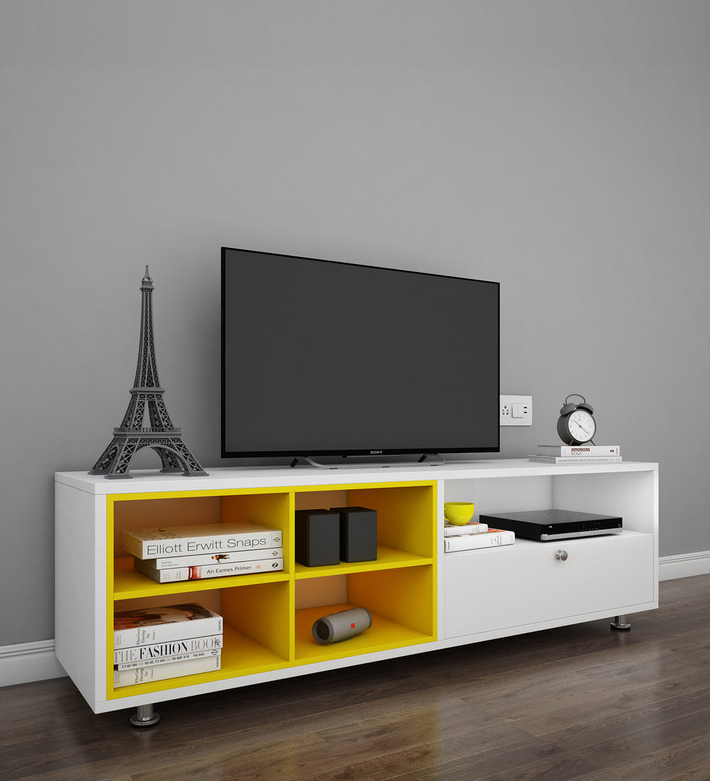 Imperial TV Unit | 65 Inch TV | Frosty White and Yellow