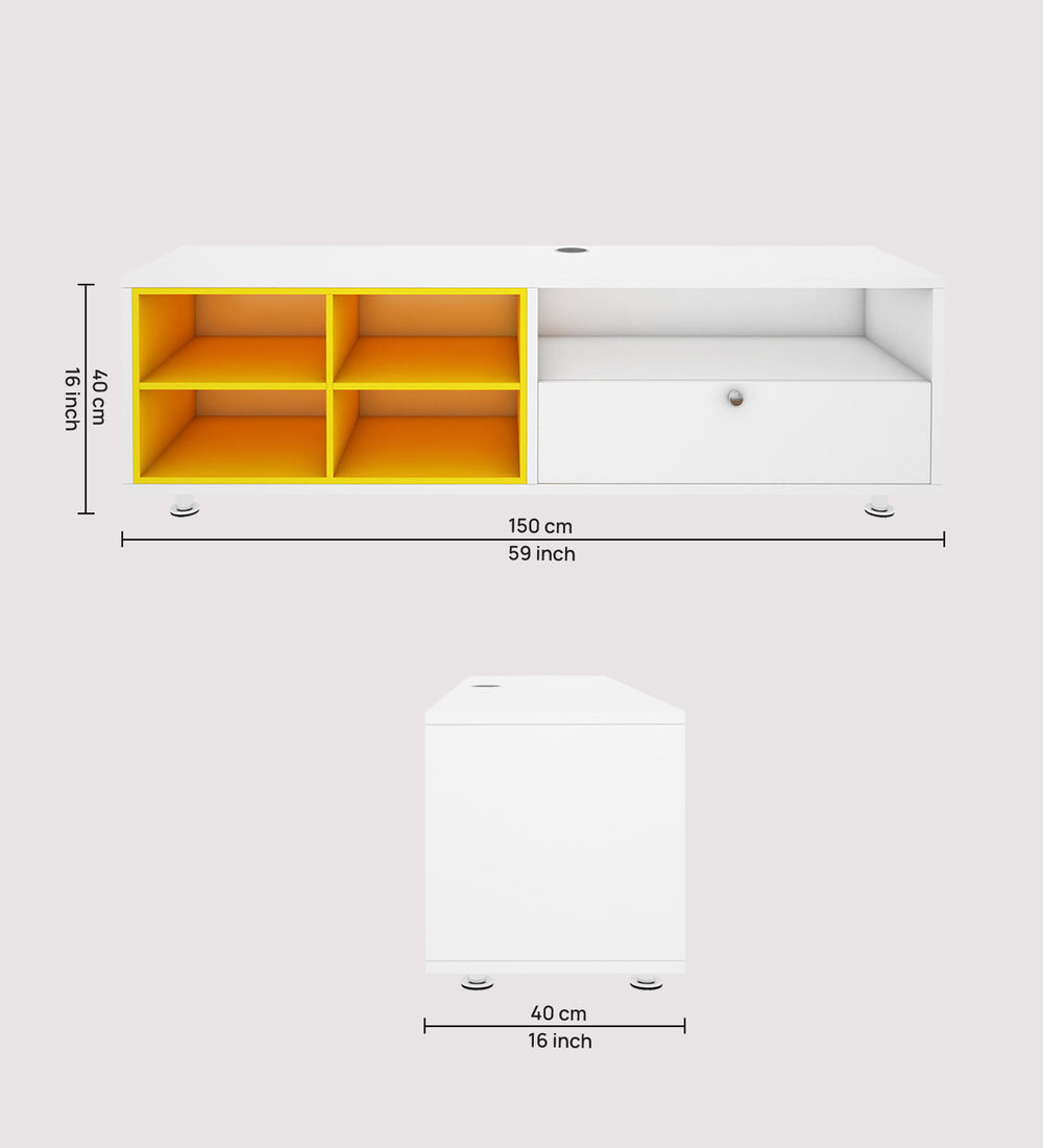 Imperial TV Unit | 65 Inch TV | Frosty White and Yellow