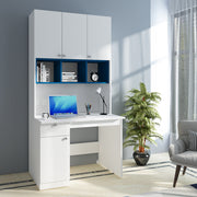 Fusion Study Table with O/H Storage | Frosty White and Blue