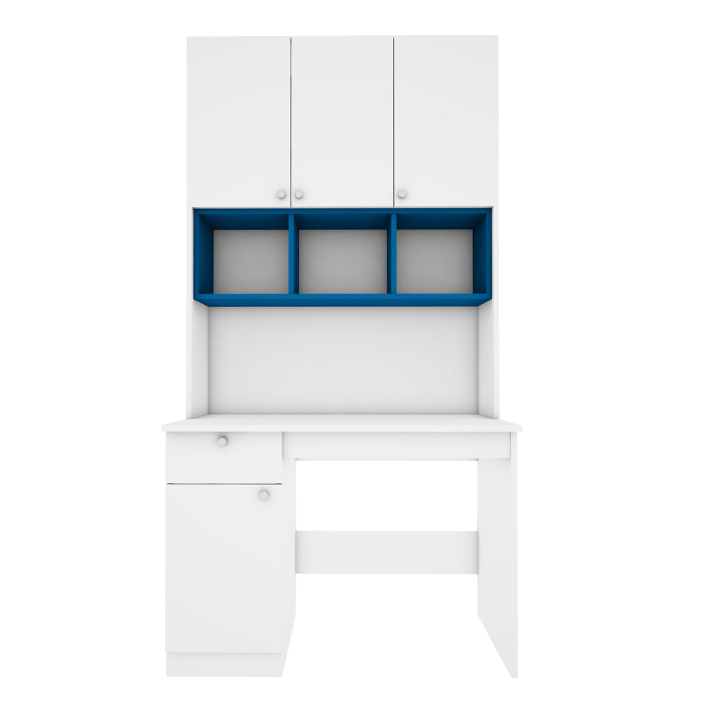 Fusion Study Table with O/H Storage | Frosty White and Blue