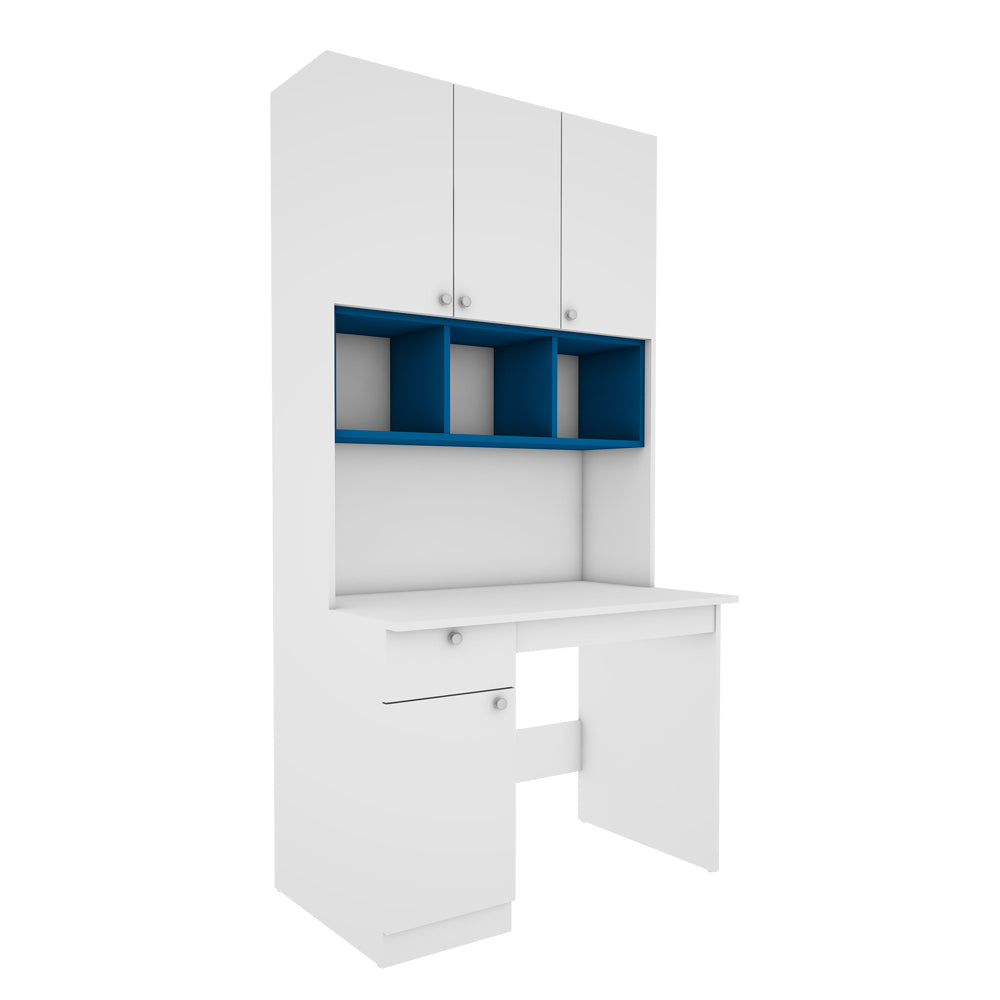 Fusion Study Table with O/H Storage | Frosty White and Blue