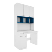 Fusion Study Table with O/H Storage | Frosty White and Blue