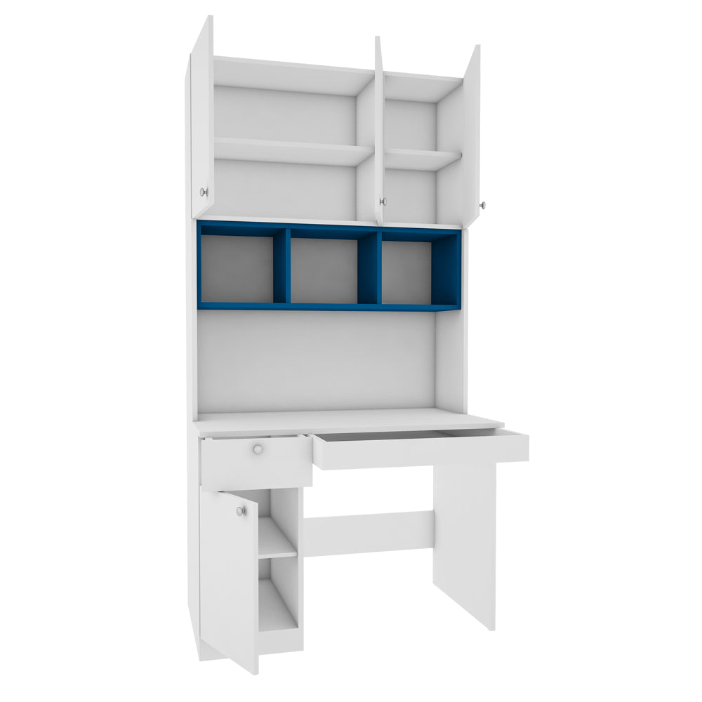 Fusion Study Table with O/H Storage | Frosty White and Blue