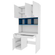 Fusion Study Table with O/H Storage | Frosty White and Blue