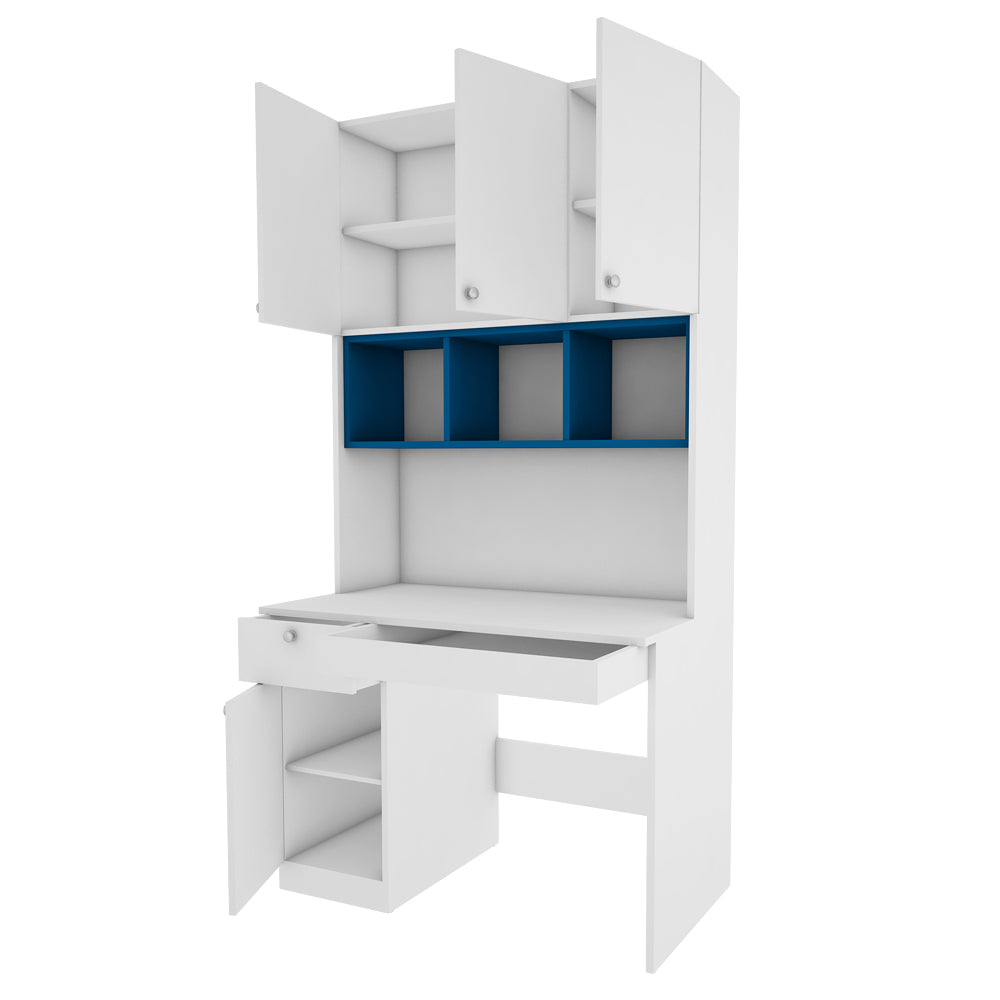 Fusion Study Table with O/H Storage | Frosty White and Blue