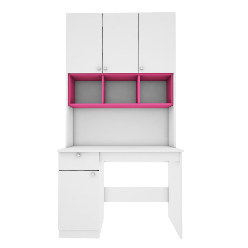 Fusion Study Table with O/H Storage | Frosty White and Pink