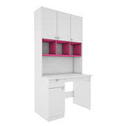 Fusion Study Table with O/H Storage | Frosty White and Pink