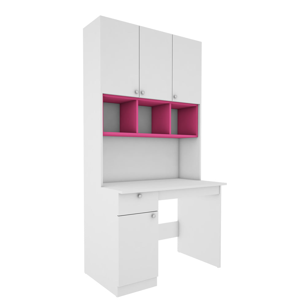 Fusion Study Table with O/H Storage | Frosty White and Pink