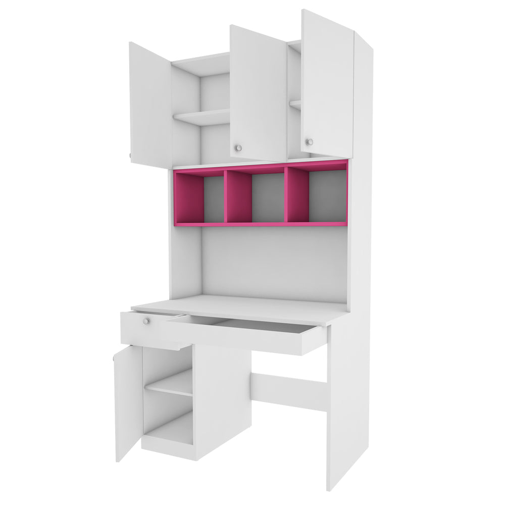 Fusion Study Table with O/H Storage | Frosty White and Pink