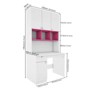Fusion Study Table with O/H Storage | Frosty White and Pink