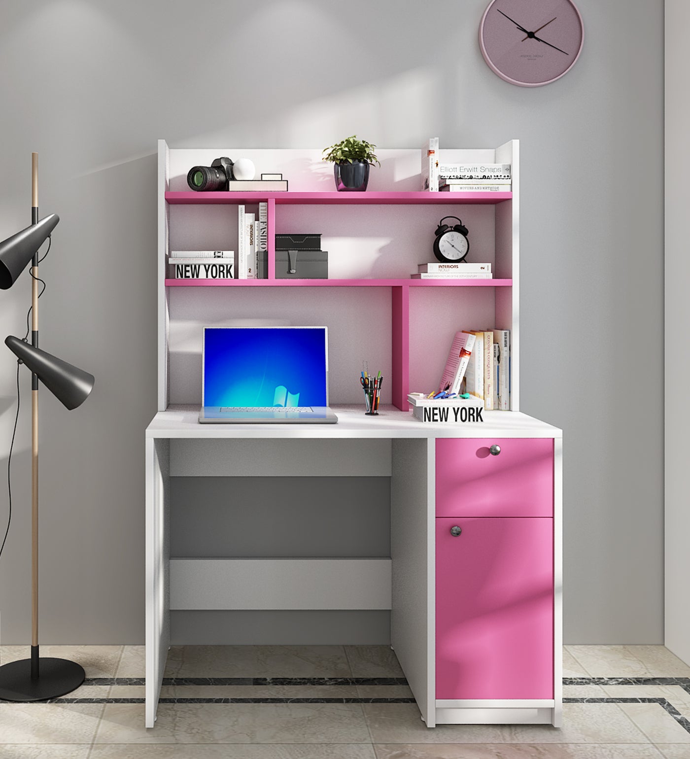 Neruda Study Table | Frosty White and Pink