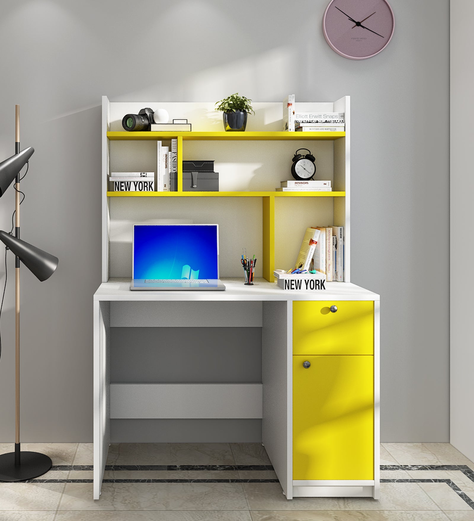 Neruda Study Table | Frosty White and Yellow