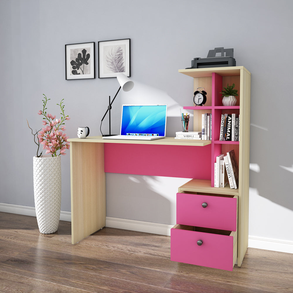 Eliot Study Table | Beige Teak and Pink