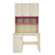 Fusion Study Table with O/H Storage | Beige Teak and Pink