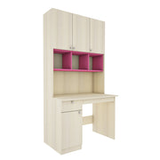 Fusion Study Table with O/H Storage | Beige Teak and Pink